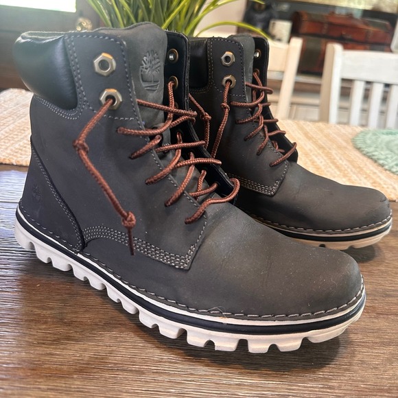 Timberland Ankle Boots Leather‎ Lace Up Ortholite 6" Dark Gray Womens Size 7.5 - Picture 1 of 10